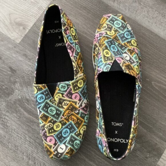 Toms x Monopoly Alpargata Slip-On Shoes Mens 9 Multicolor Multi Money Print LE - Picture 5 of 12